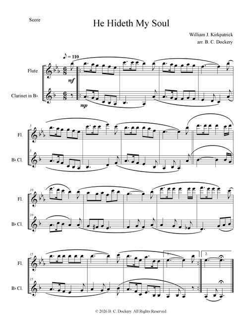 He Hideth My Soul (Flute and Clarinet Duet) (Arr. B. C. Dockery) - William J Kirkpatrick (Instrumental Duet)
