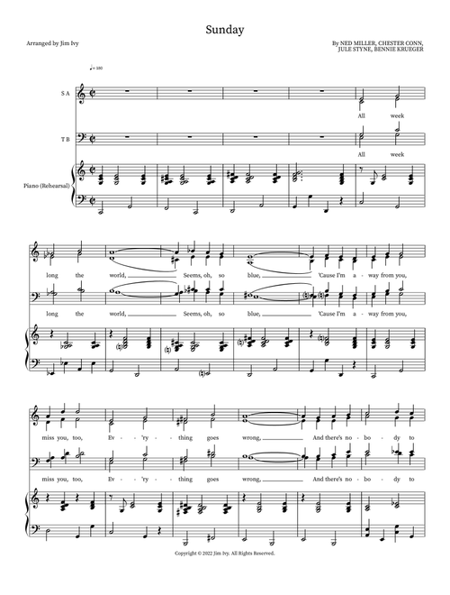 Sunday (Arr. Jim Ivy) - Ned Miller, Jule Styne, Chester Conn (Choral, 4-Part)