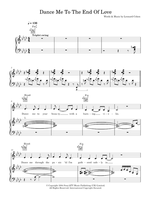 Dance Me To The End Of Love - Leonard Cohen, Madeleine Peyroux (Piano-Vocal-Guitar (Piano Accompaniment))