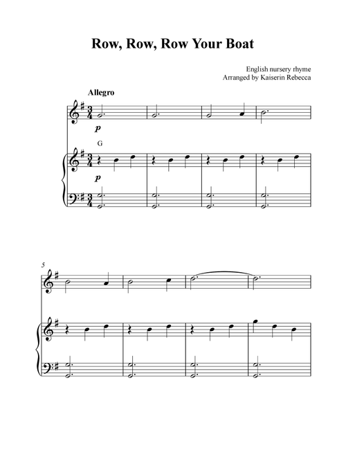 Row, Row, Row Your Boat (Arr. Kaiserin Rebecca) - English nursery rhyme (Flute and Piano)