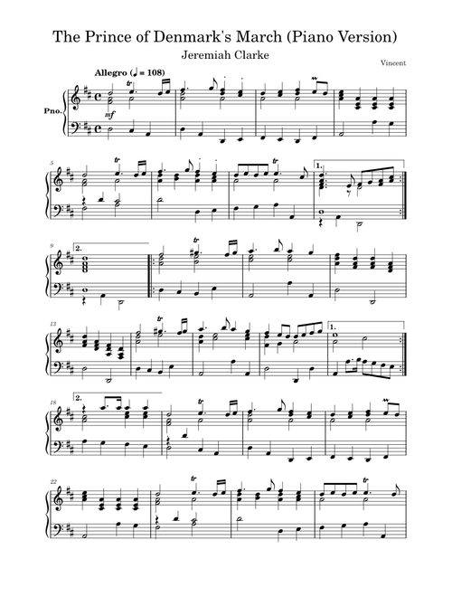 Jeremiah Clarke - The Prince of Denmark's March (Piano Version)