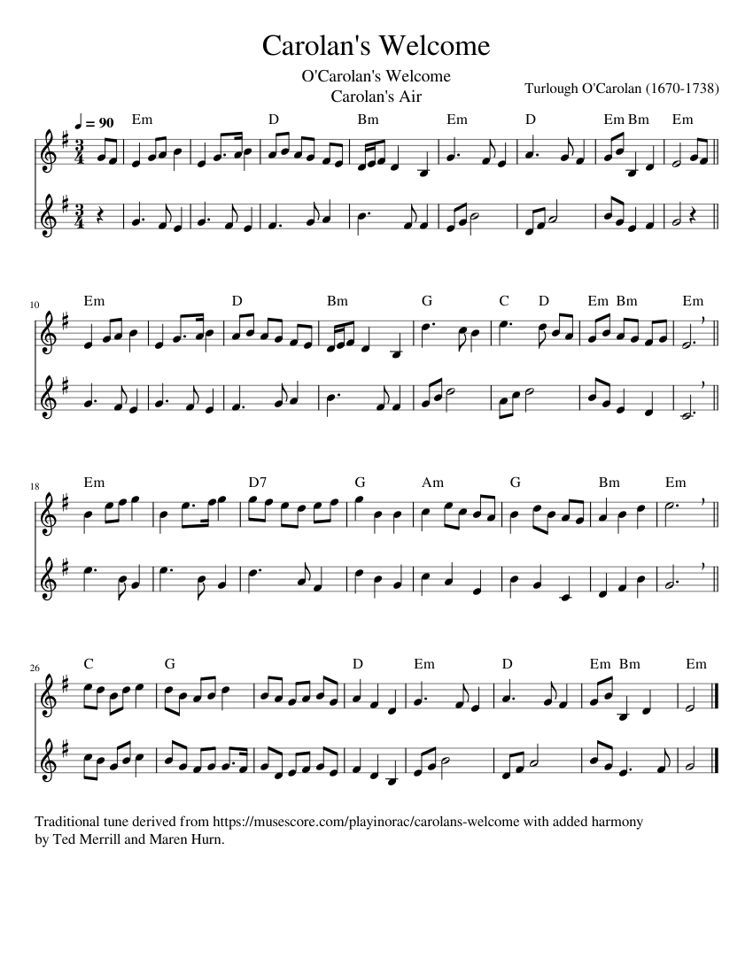 Carolan's Welcome – Carolan Sheet Music with Chords for Violin