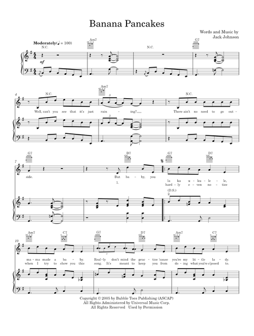 Banana pancakes - Jack Johnson (Piano-Vocal-Guitar)