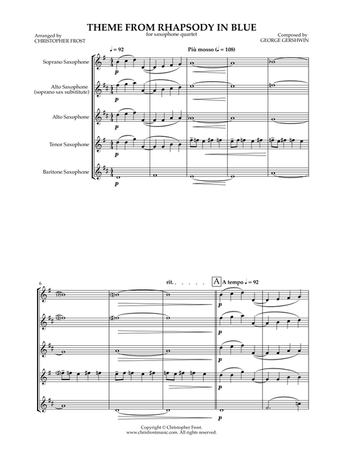Theme from Rhapsody In Blue (saxophone quartet - S[A]ATB) (Arr. Christopher Frost-Lutman) - George Gershwin (Woodwind Ensemble)