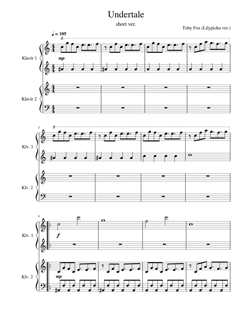Undertale Sheet Music for Piano (Piano Duo) | MuseScore.com