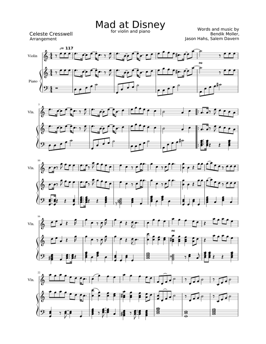 Mad at Disney Sheet Music for Piano, Violin (Solo) | MuseScore.com