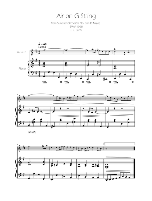 Air on the G String - French Horn Solo w/ Piano (Arr. Ygor Nunes) - Johann Sebastian Bach (French Horn and Piano)