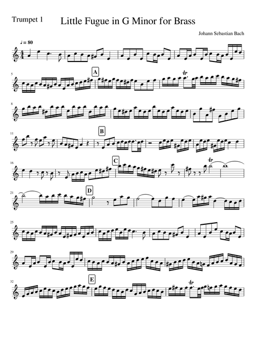 Little Fugue in G Minor for Brass Trumpet 1