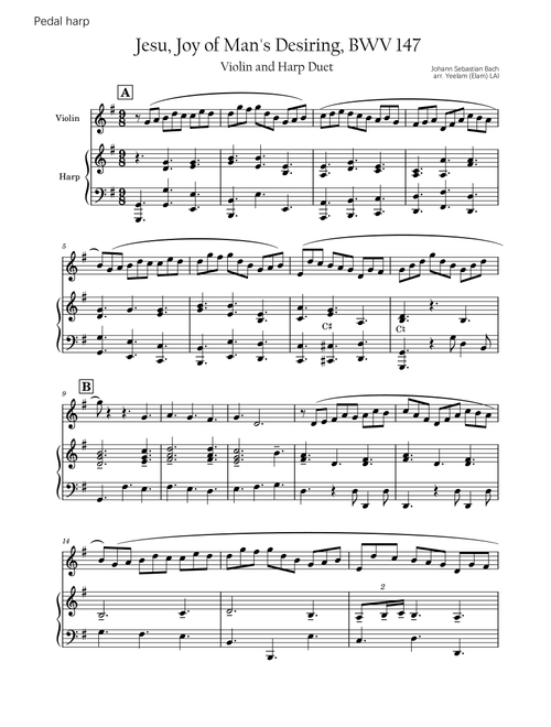 [Pedal Harp & Violin Duet] Jesu, Joy of Man's Desiring, BWV147 (Arr. Yeelam (Elam) LAI) - JS Bach (Instrumental Duet)