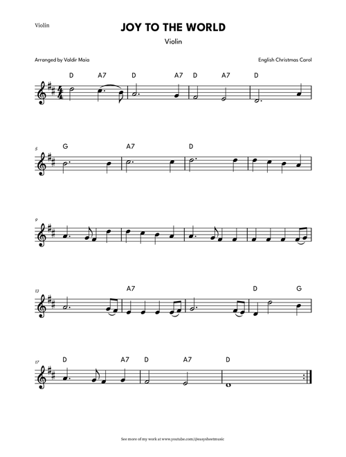 Joy to the World for Violin Solo with Chord Symbols (Arr. Valdir Maia) - Traditional (Violin Solo)