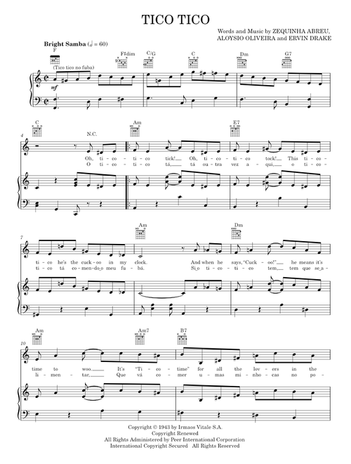 Tico Tico (Tico Tico No Fuba) - Carmen Miranda, Zequinha Abreu (Piano-Vocal-Guitar)