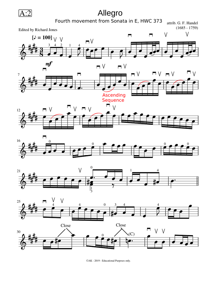Allegro - G.F. Handel Sheet Music for Violin (Solo) | MuseScore.com