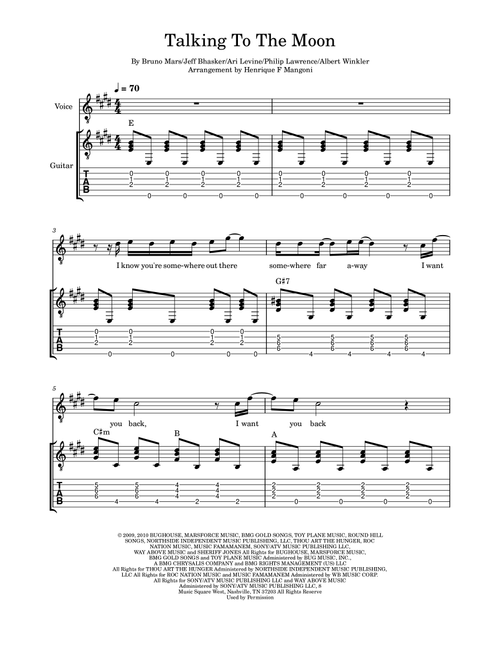 Talking To The Moon (Arr. Henrique F Mangoni) - Bruno Mars (Guitar Tab with Voice)