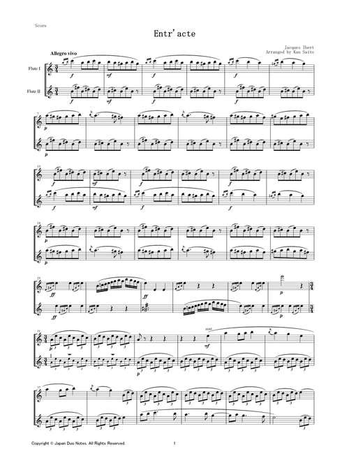 Entr'acte / J.Ibert (Arr. Kan Saito / Japan Duo Notes) - JIbert (Flute Duet)