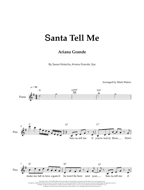 Santa Tell Me (Arr. Mark Waters) - Ariana Grande (Lead Sheet - Fake Book)