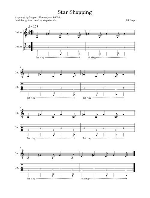 Star shopping – Lil Peep – Morgan J Kennedy – Guitar Tabs