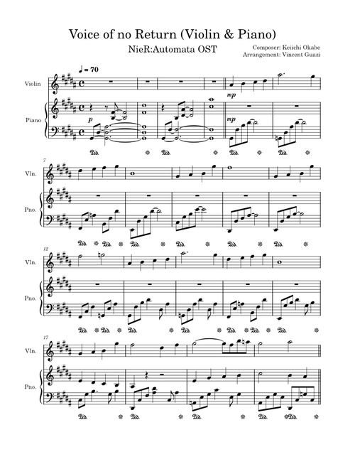 Voice of no Return – Keiichi Okabe Voice of no Return – Nier:Automata/Keiichi Okabe[Violin and Piano Duet]