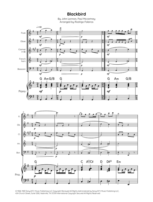 Blackbird (Arr. Rodrigo Faleiros) - The Beatles (Small Ensemble)