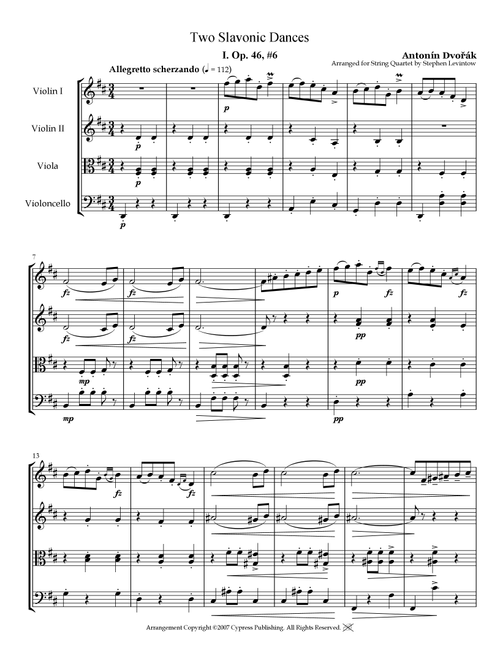 Two Slavonic Dances (Arr. Stephen Levintow) - Antonín Dvořák (1841-1904) (String Quartet)