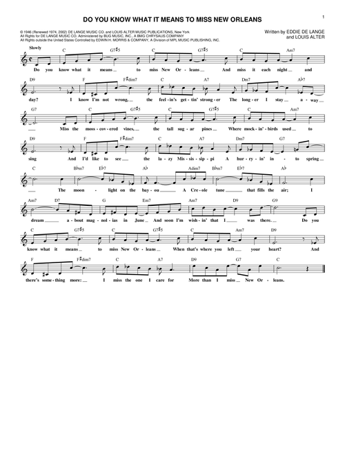 Do You Know What It Means To Miss New Orleans - Eddie De Lange (Lead Sheet - Fake Book)