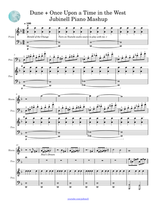 Paul's Dream - Dune OST – Hans Zimmer Dune + Once Upon A Time in the West OST Mashup | Piano Cover Four Hands | Music Sheet