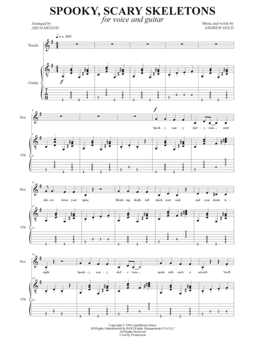 Spooky Scary Skeletons (Arr. Art.o Artaud) - Andrew Gold (Guitar Tab with Voice)