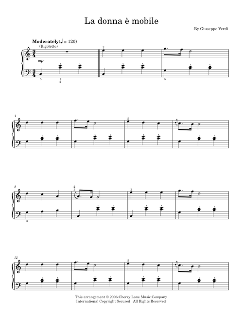 La Donna 'e Mobile - Giuseppe Verdi (Easy Piano)