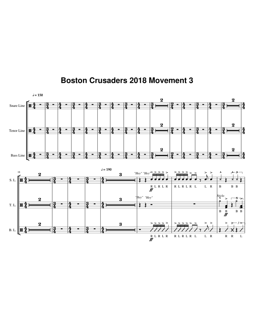 Boston Crusaders 2018 Movement 3 Sheet music for Snare drum, Tenor drum