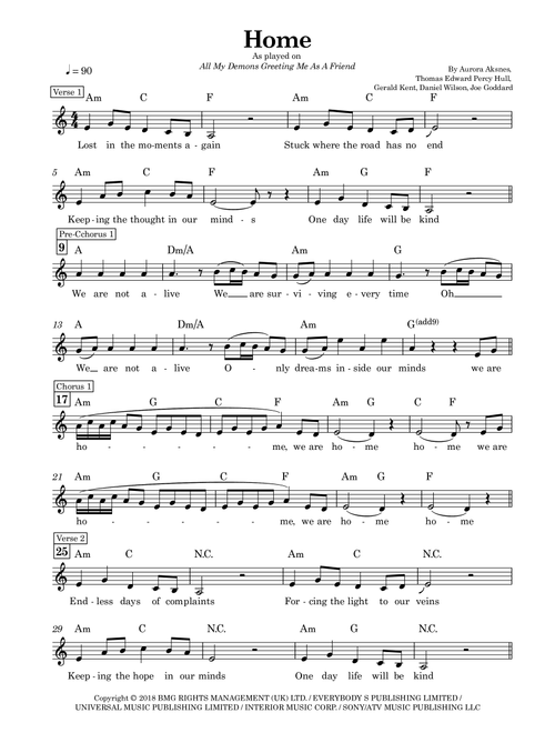 Home (Arr. Pascal Hahn) - Aurora (Lead Sheet - Fake Book)