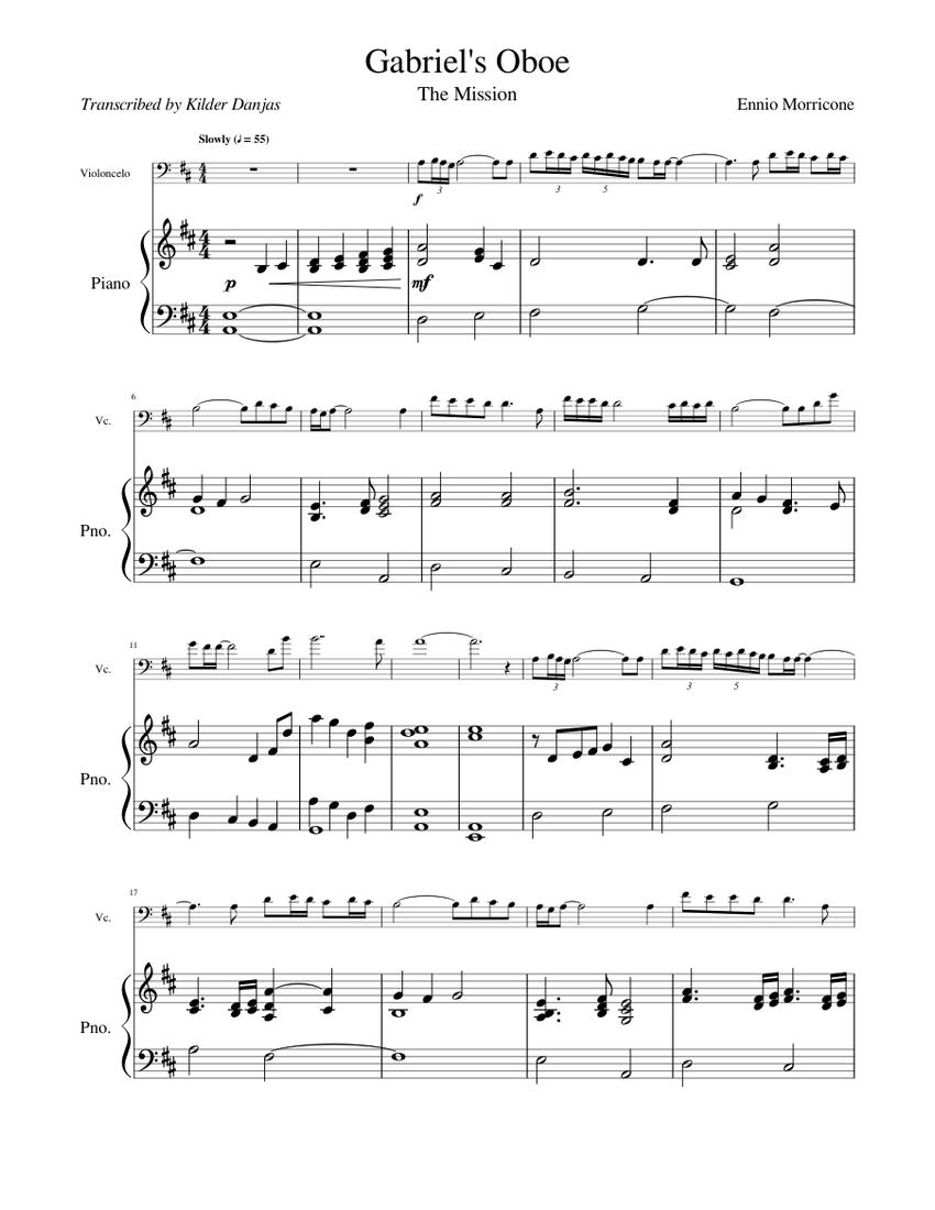 Gabriel's Oboe Sheet music for Piano, Cello (Solo)