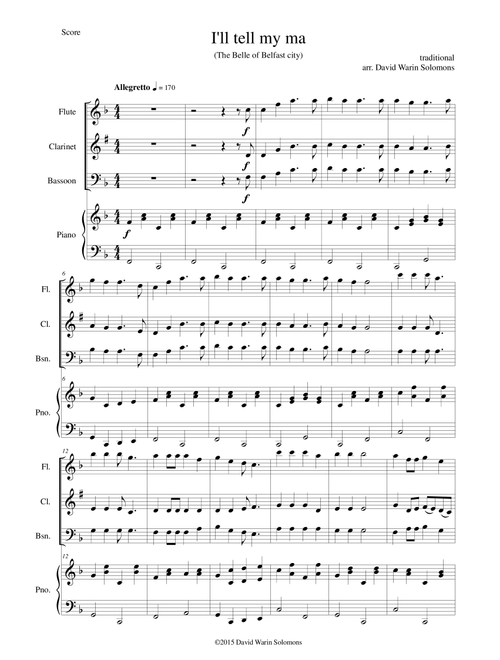 I'll tell my Ma (Belle of Belfast City) for flute clarinet bassoon and piano (Arr. David Warin Solomons) - Traditional (Small Ensemble)