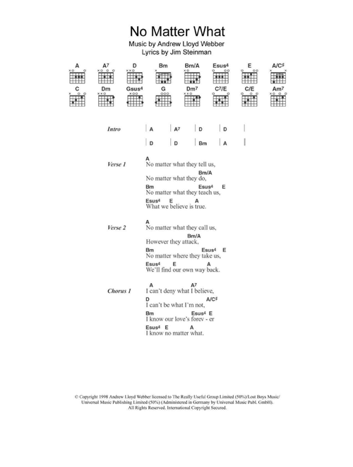 No Matter What - Boyzone, Andrew Lloyd Webber (Guitar Chords-Lyrics)