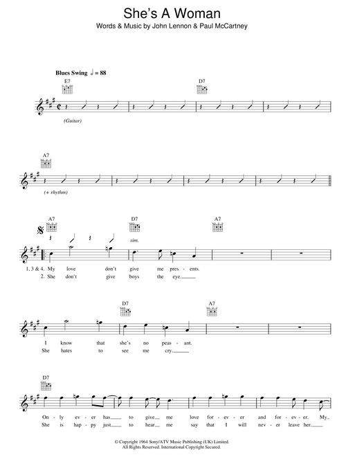 She's A Woman - The Beatles (Lead Sheet - Fake Book)