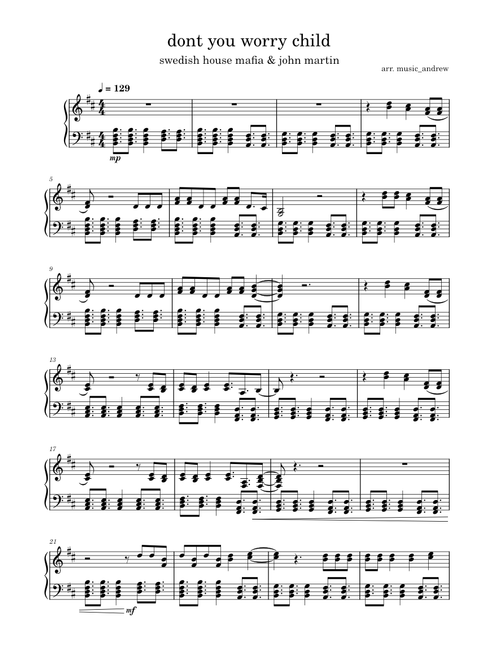 Dont You Worry Child - Swedish House Mafia, John Martin (Piano Solo)