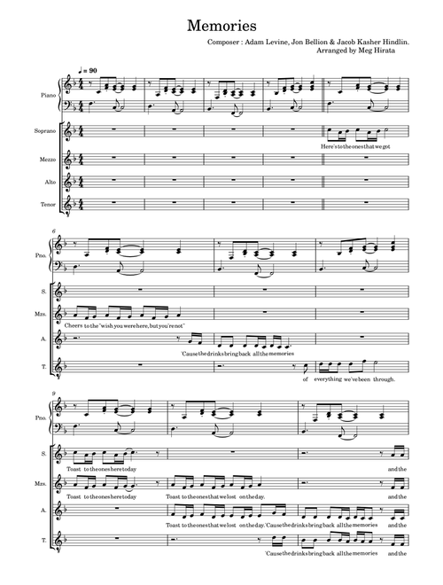 Memories (Arr. Meg Hirata) - Maroon 5 (Choral, 4-Part)