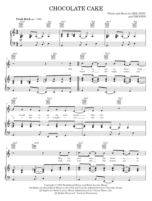 Chocolate cake - Crowded House (Piano-Vocal-Guitar)