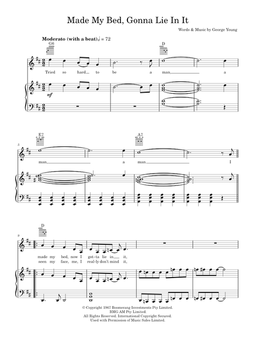 Made my bed gonna lie in it - The Easybeats (Piano-Vocal-Guitar (Piano Accompaniment))