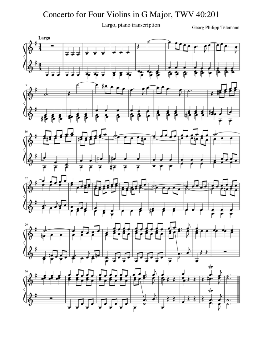 Concerto for Four Violins in G major, TWV 40:201 – Georg Philipp