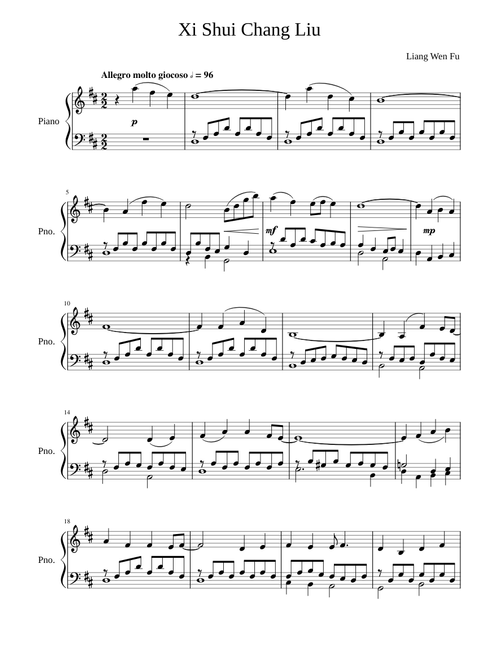 Xi Shui Chang Liu (细水长流) arranged for the piano