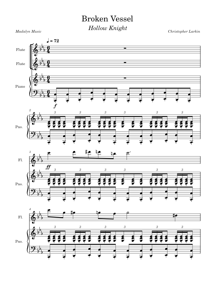 Broken Vessel Hollow Knight Sheet music for Piano, Flute (Mixed Duet