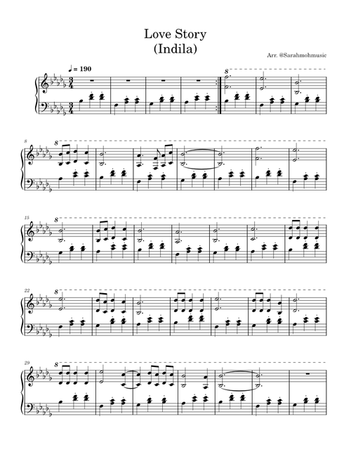 Piano Love Story (Indila) Beginner Arrangement – sarahmusiclessons