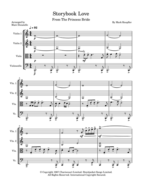 Once Upon A Time...storybook Love (Arr. Marc Donatelle) - Mark Knopfler (String Quartet)