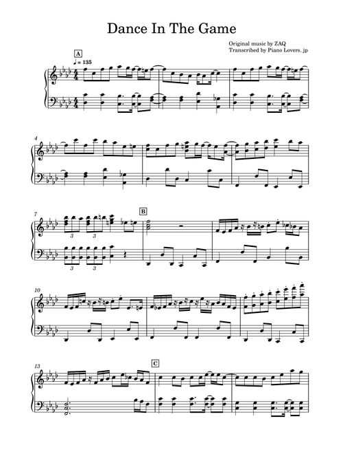 Dance In The Game (Arr. Piano Lovers. jp) - ZAQ (Piano Solo)