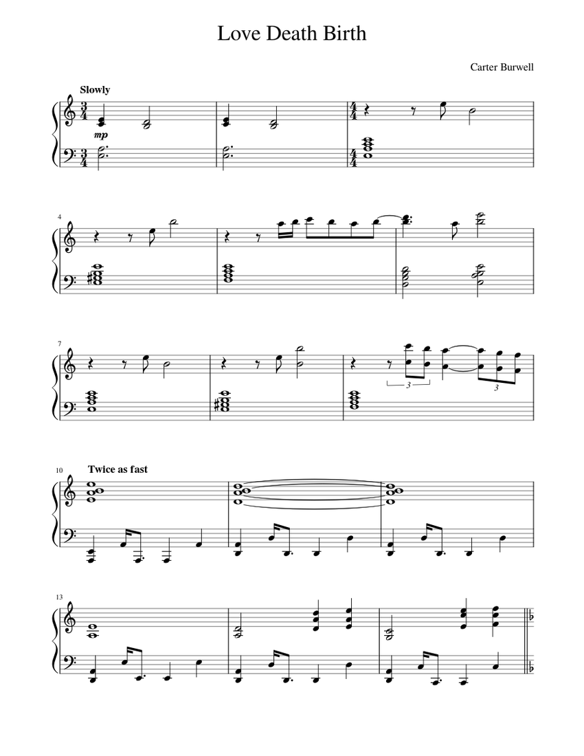 The Twilight Saga - Love Death Birth Sheet Music for Piano (Solo