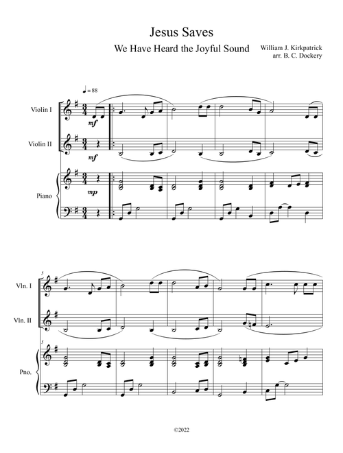 Jesus Saves (We Have Heard the Joyful Sound) Violin Duet with Piano (Arr. B. C. Dockery) - William J Kirkpatrick (Instrumental Duet and Piano)