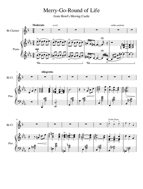 Merry-Go-Round of Life - Howl's Moving Castle (Clarinet Solo w/ Piano Accompaniment)