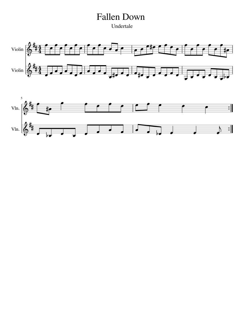 Fallen Down Undertale Sheet music for Violin (String Duet)