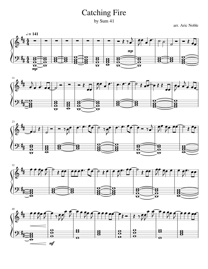 Catching Fire - Sum 41 (for Piano) Sheet Music for Piano (Solo
