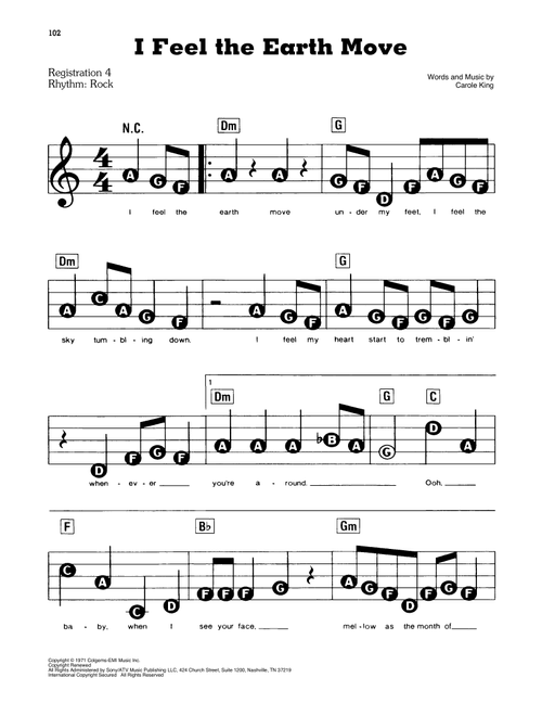 I Feel The Earth Move - Carole King (E-Z Play Today)