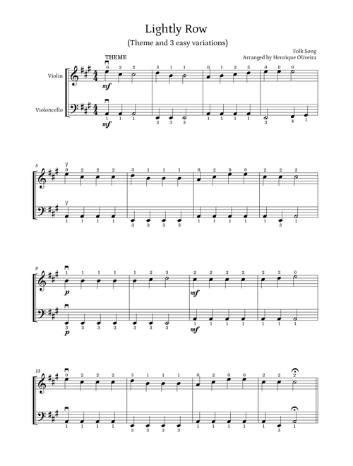 Lightly Row (Theme with 3 Easy Variations) - For Violin and Cello (Arr. Henrique Oliveira) - Folk Song (Instrumental Duet)